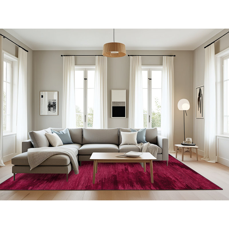 Tapis rouge abstrait lavable à la machine, Rectangulaire 8 pi x 10 pi
