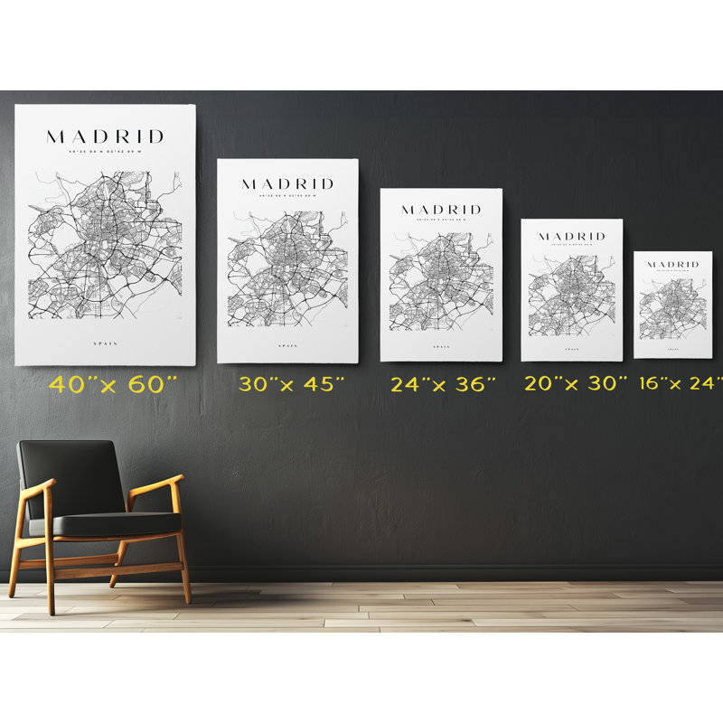 Madrid Map Print Spain Canvas Print, 24" H x 16" W