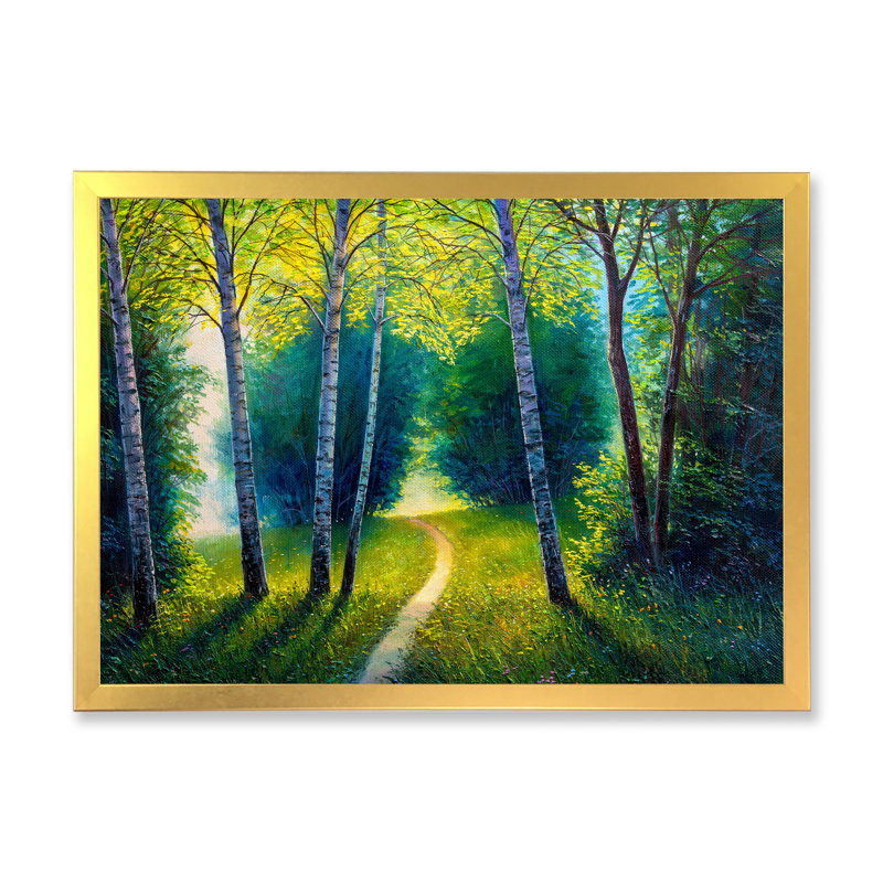 «Path To The Birch Tree Forest», reproduction sur toile flottante, Cadre doré, H 16 po x l 32 po x P 1 po