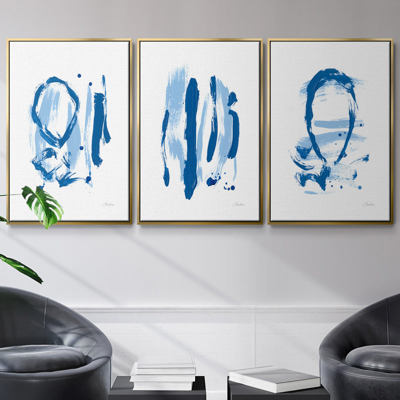 «Blue Breeze IV», ensemble de 3 reproductions de photos sur toiles, Or, H 40 po x l 78 po