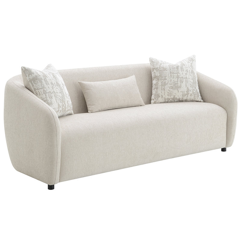 Beige Linen Tight Back Sofa with Accent Pillows