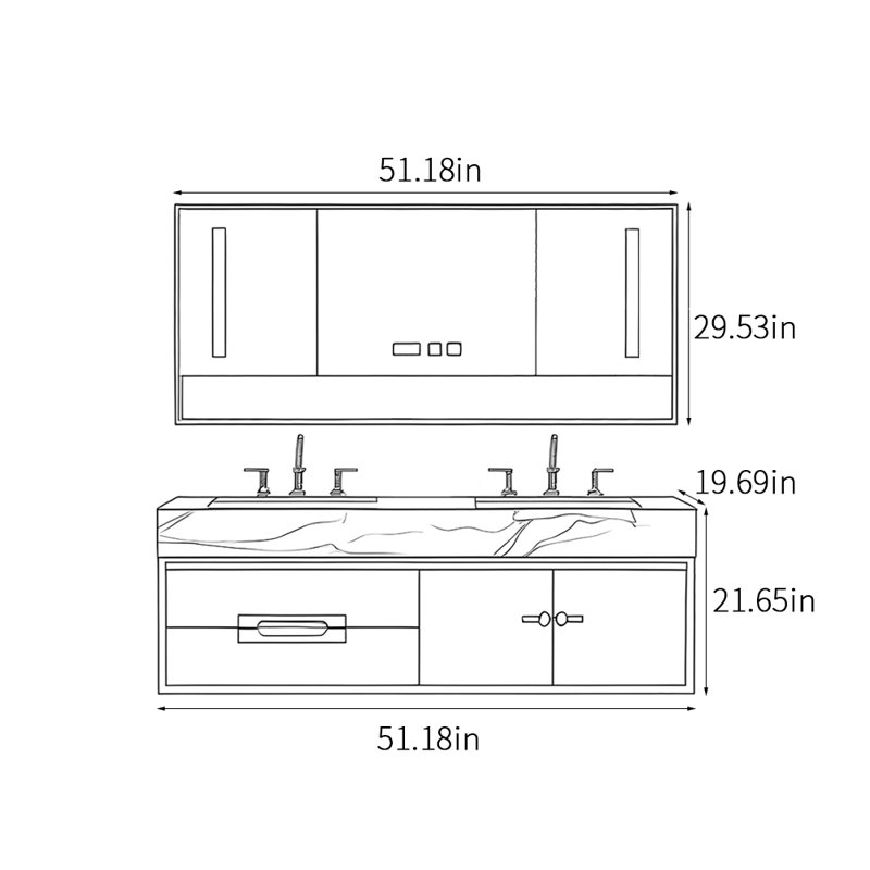 Armoire de salle de bain luxueuse exquise, H 21,65 po x l 51,18 po x P 19,69 po