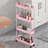 Slim Storage Cart 4 Tier, Storage Organizer Rolling Utility/ Mobile Shelving Unit Slide Out Storage Cart-1297406516