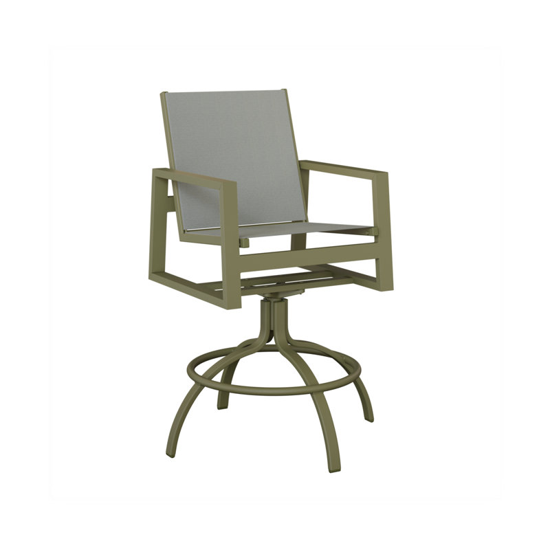 Chaise berçante pivotante en aluminium Vida Luna avec tissu Kozo Abalone, Ardoise Nova, Aluminium vert sauge