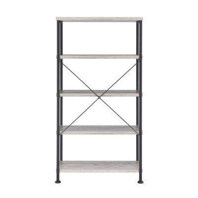 Bibliothèque à 4 tablettes avec structure en métal en bois flotté gris et noir