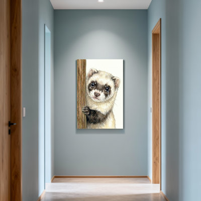 Animals Cute Ferret Peeking From Wood Frame