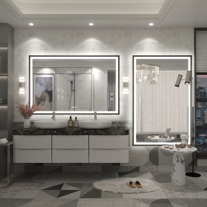 Molly Black Metal Framed LED Front Light and Backlit Anti-Fog Wall Bathroom/ Vanity Mirror, 55" x 36"