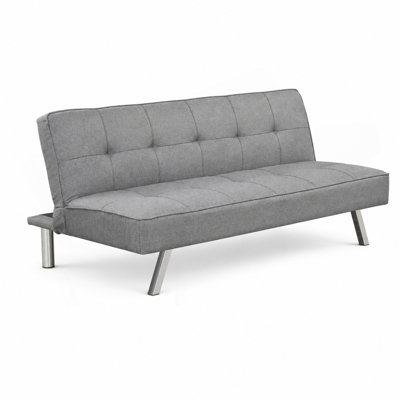 Futon-lit capitonné contemporain avec pieds en métal, canapé-lit en lin, gris