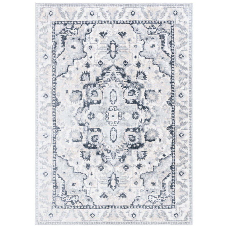 Lowrey Oriental Machine Woven Jute/Polypropylene Area Rug in Blue/Gray, Square 6'7"