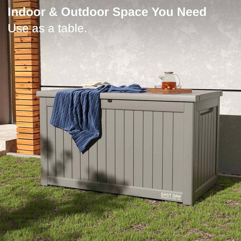 Gray 230 Gallon Lockable Weather-Resistant Plastic Deck Box