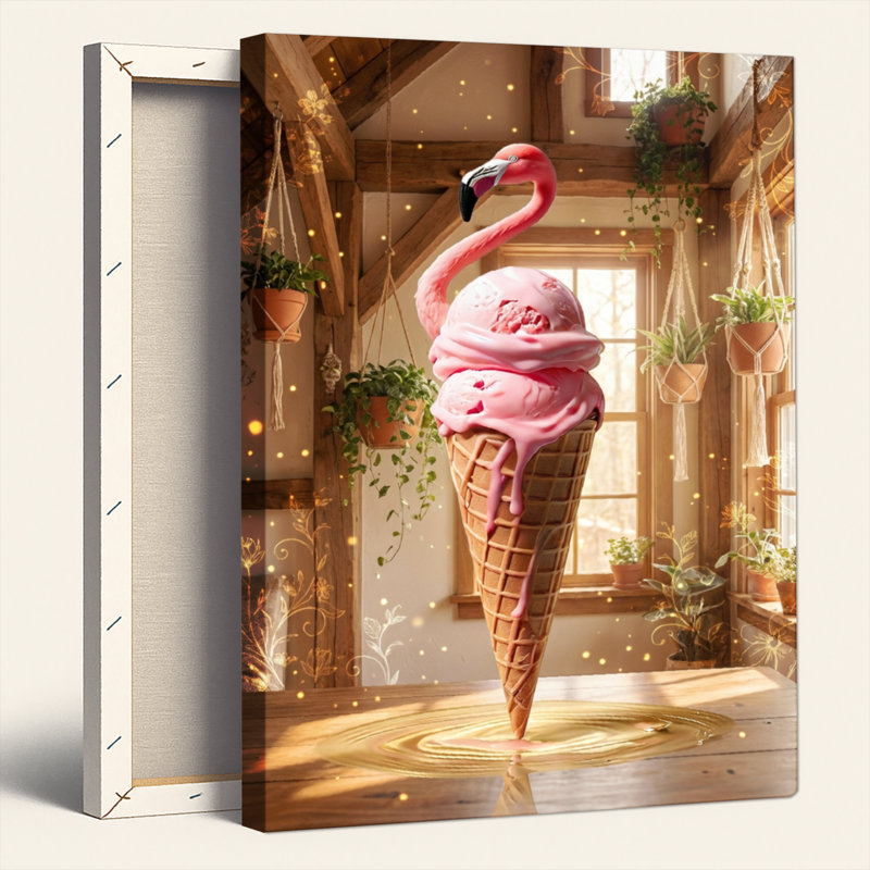 Flamant rose crème, reproduction d'art sur toile, ensemble de 1, H 40 po x l 28 po, Toile tendue