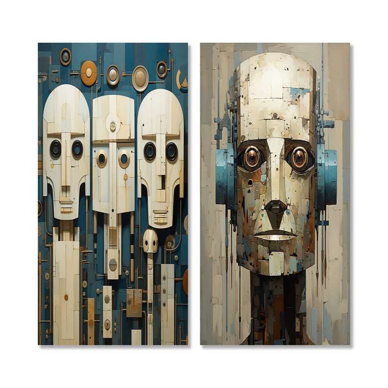 L'art de la robotique - ensemble de 2 reproductions d'art mural robot, Toile tendue, H 28 po x l 25 po