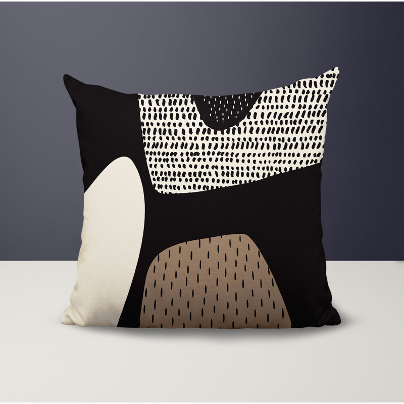 Coussin carré intérieur / extérieur pia, H 15 po x l 15 po, Beige / noir / blanc cassé