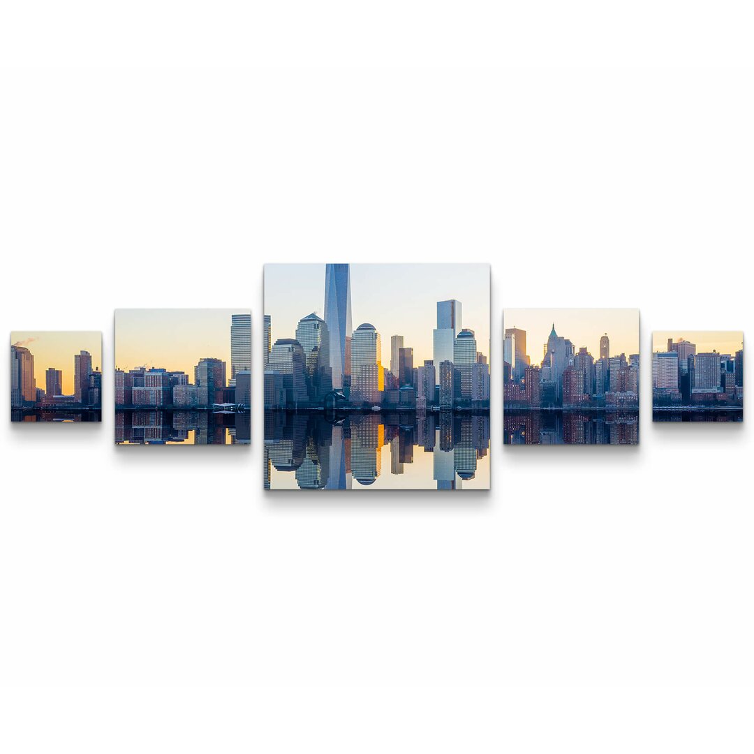 5-tlg. Leinwandbilder-Set New Yorker Skyline Abend