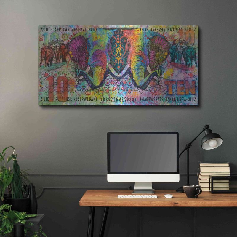 «Elephants» par Dean Russo sur métal, H 24 po x l 48 po