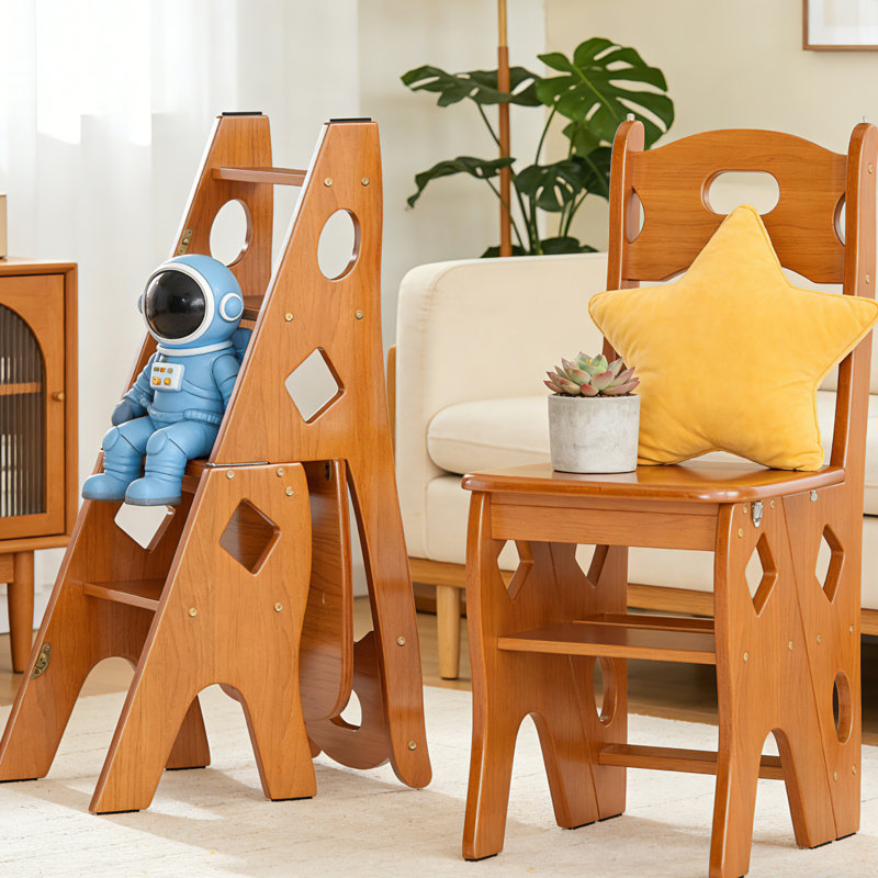 Chaise pliante multifonctionnelle en bois massif avec verrou de sécurité