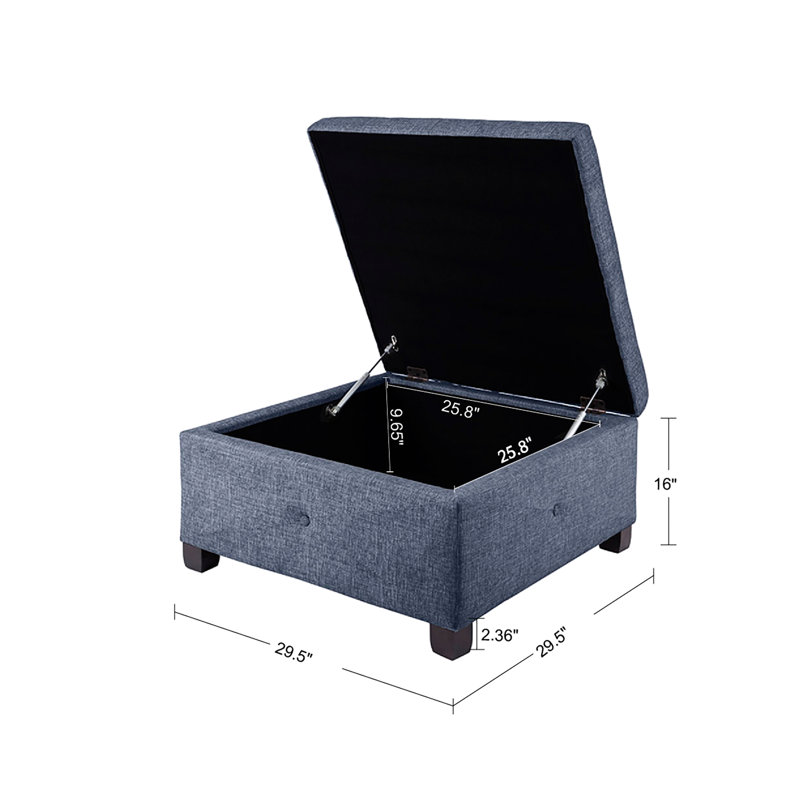 Versatile Storage In Blue - Solid Wood Legs, Button Tufting Square For Feature And Plywood, Dark Coffee, Blue