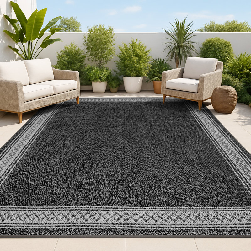 Tapis intérieur / extérieur noir / gris Clarwin Classic, Rectangle 2 pi 11 po x 5 pi