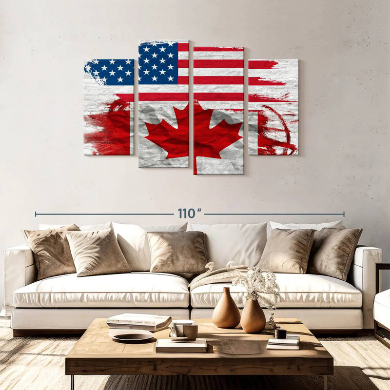 Drapeau des États-Unis et du Canada, H 48 po x l 75 po