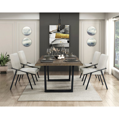 Table de salle à manger contemporaine noire et chêne avec base en métal et meubles en bois