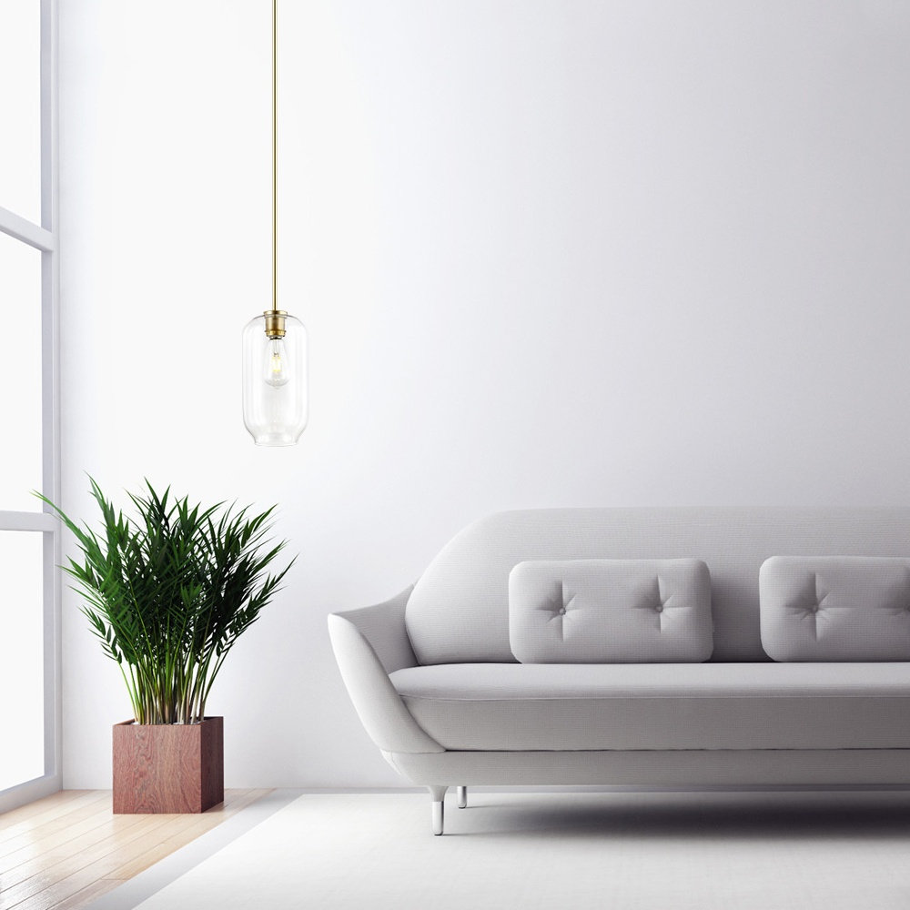 Olea Single Light Glass Dimmable Pendant, Clear