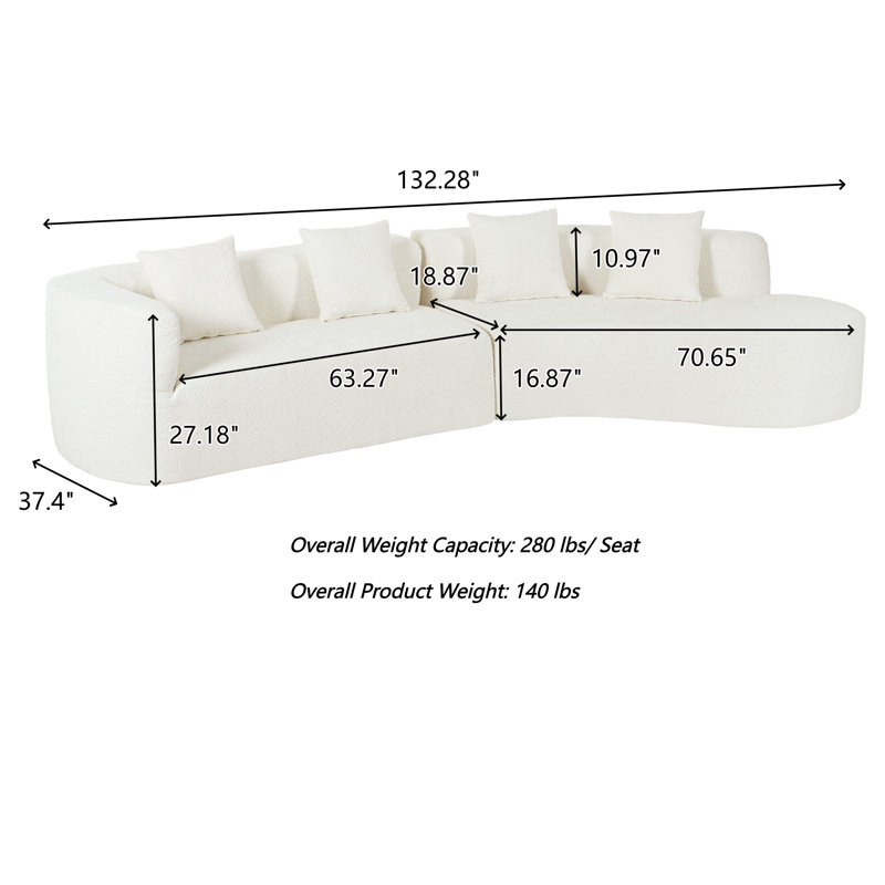 2 - Piece Modular Chenille Upholstered Boneless Sectional, Beige Chenille