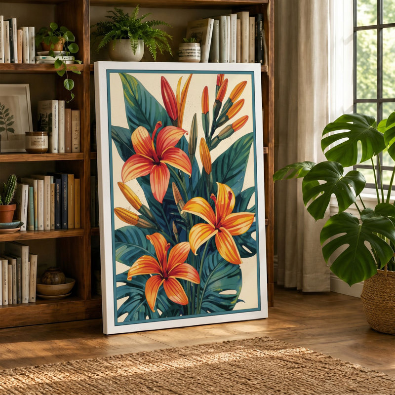 Lilies in Bloom Botanical - Wrapped Canvas, 24x16 - 61.0 x 40.6 cm, White Border