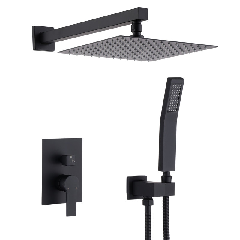 Douche de 12 po en acier inoxydable - Pluie de salle de bain noir mat avec tête équilibrée portative de 12 po et système