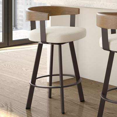 Drees Swivel Upholstered Counter & Bar Stool with Wood Backrest