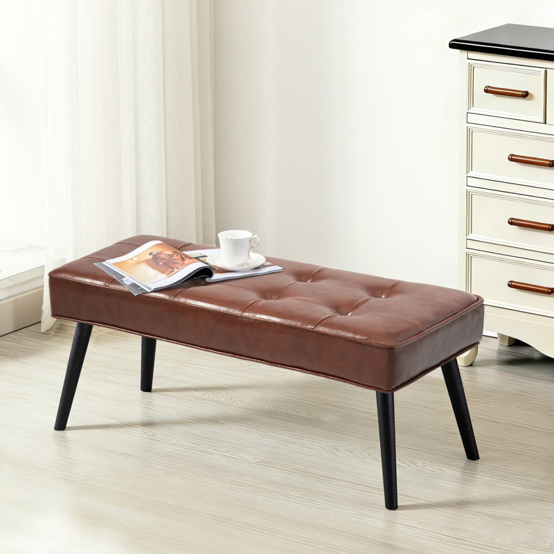 40'' Wide Modern Upholstered Tufted Entryway Bench, Brown Faux Leather, 17.7" H x 40" W x 16.1" D
