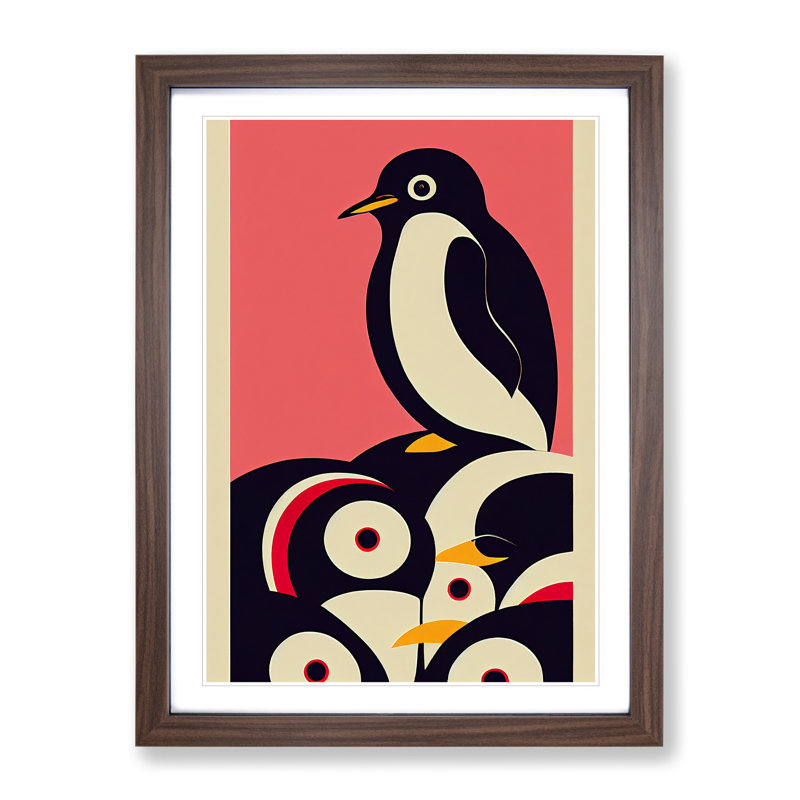 Modern Abstract Penguin No.7 - Framed Print, 46cm H x 34cm W x 2cm D, Walnut
