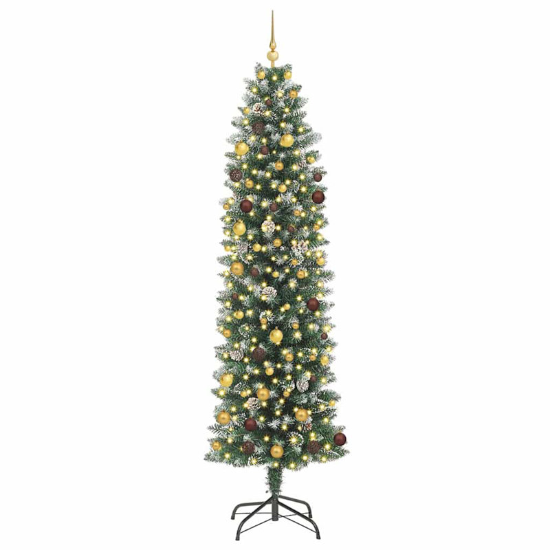 Artificial Slim Christmas Tree with 300 LEDs Green, 240cm H