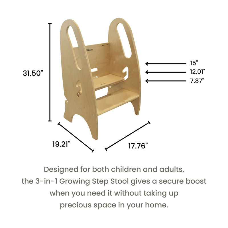 Natural Birchwood Adjustable 3-in-1 Growing Step Stool