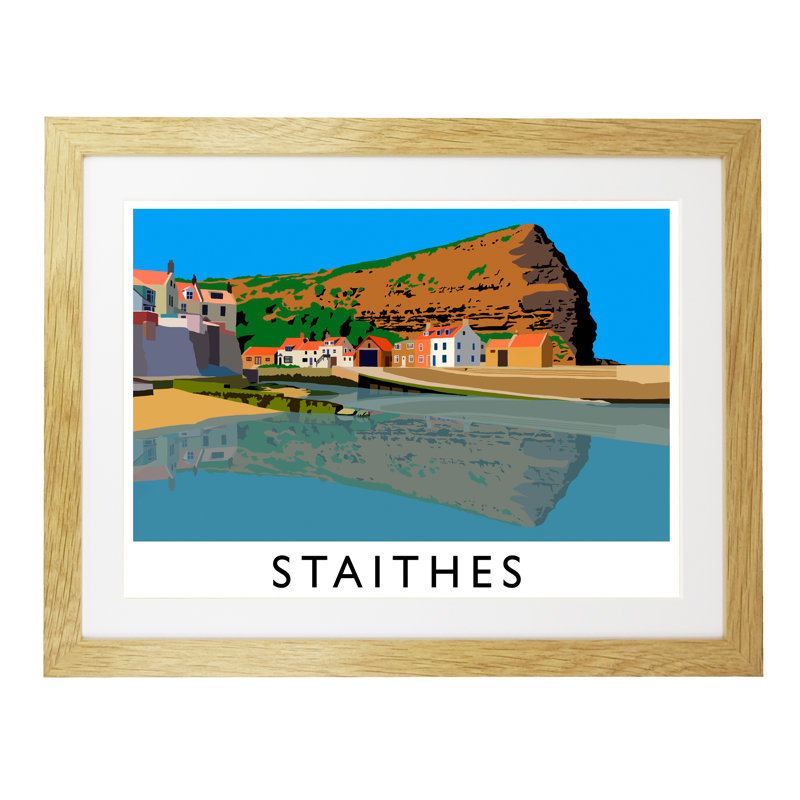 Staithes by Richard O'Neil - Print, Oak Wood Frame, 44 cm H x 54 cm W x 2.2 cm D