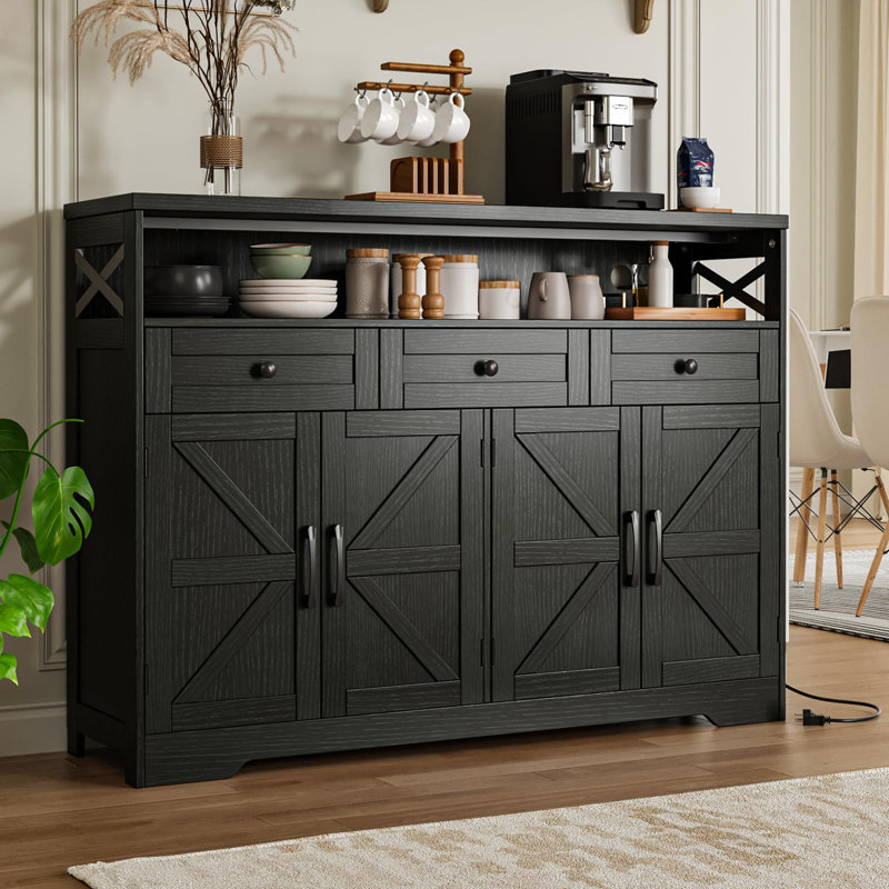 Buffet 51 "avec tiroirs Farmhouse, Noir, noir, noir, noir