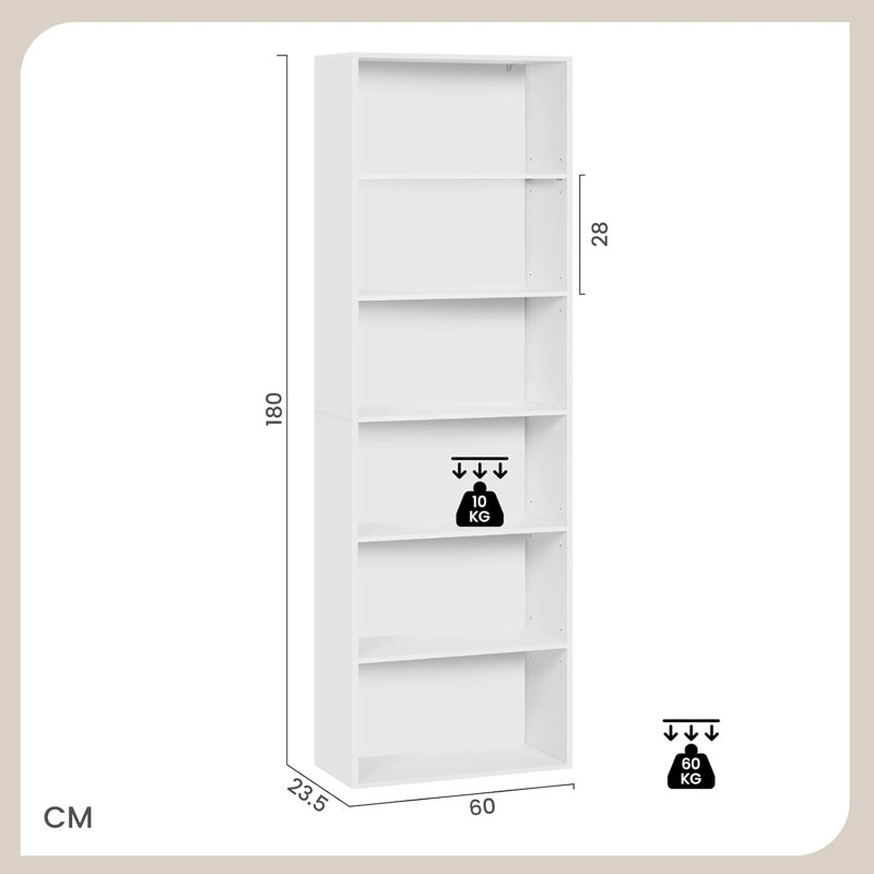 Rielynn 180cm H x 60cm W Standard Bookcase, White