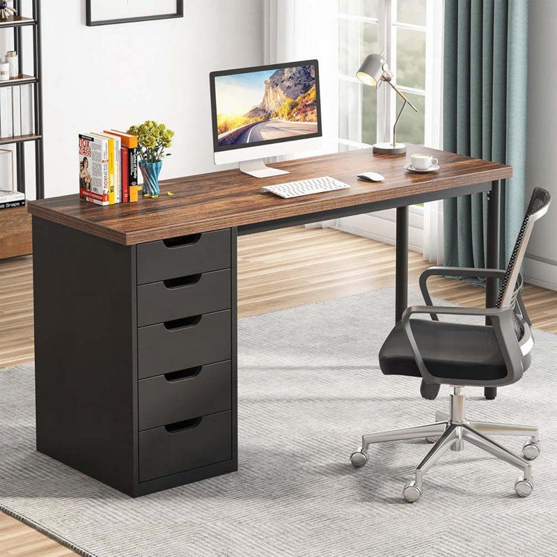 Bureau d'ordinateur moderne brun 47 pouces pour usage domestique, Noir