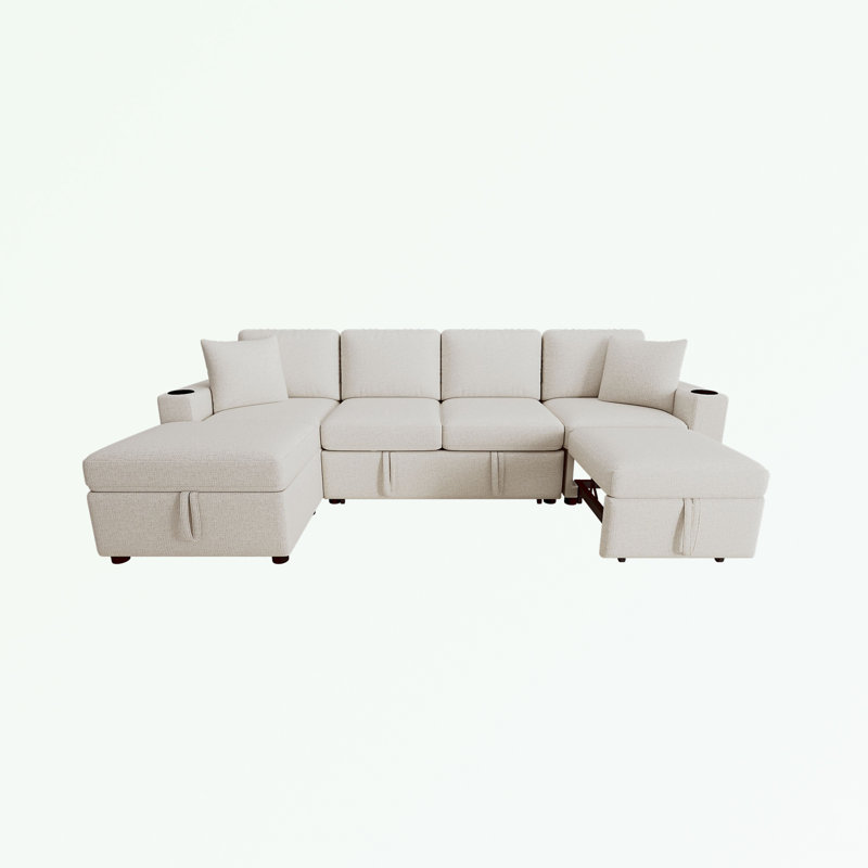 Canapé modulaire avec canapé-lit et repose-pieds avec rangement, Beige