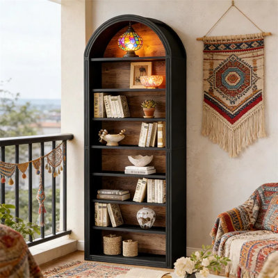 8-tier Arched Bookshelf – Large Modern Two-tone Open Wooden Bookcase, Storage Cabinet With Closed Back For Living Room, Bedroom, Office, Library