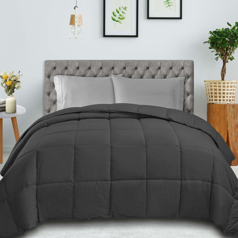 All-Season Reversible Down Alternative Comforter - Plush Box-Stitched Microfiber Duvet Insert, King, Gray