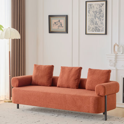 78" Long Sofa Couches, 3 Seats Upholstered Sofa With 3 Plush Pillows, Comfy Cloud Couch Deep Seat Sofa With Metal Legs For Living Room, Bedroom, Orange