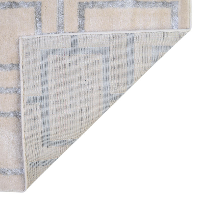 Glam Geometric White Silver Area Rug, Runner 2'7" x 12'
