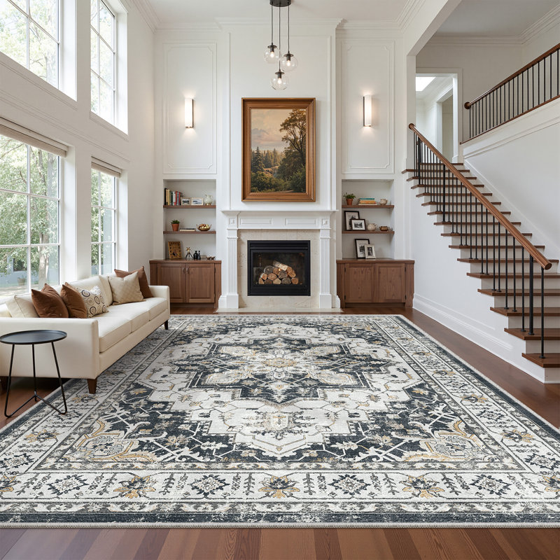 Malila Machine Washable Non-Slip Area Rug, Rectangle 8' x 10', Black