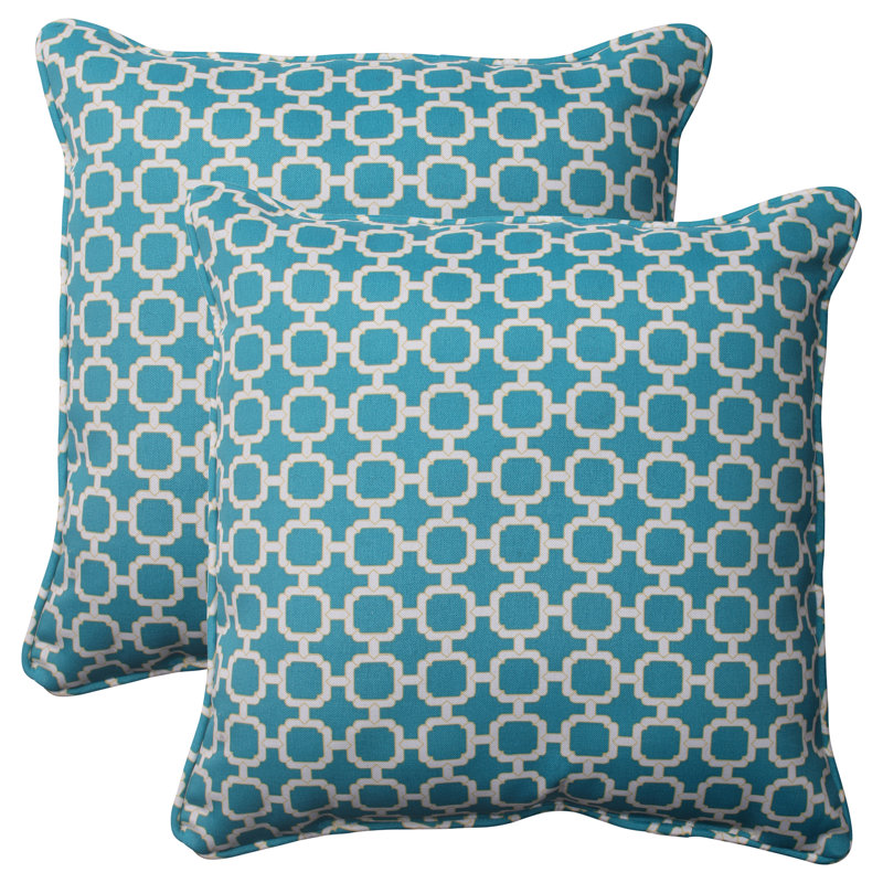 Hockley Geometric Outdoor Reversible Throw Pillow, Teal