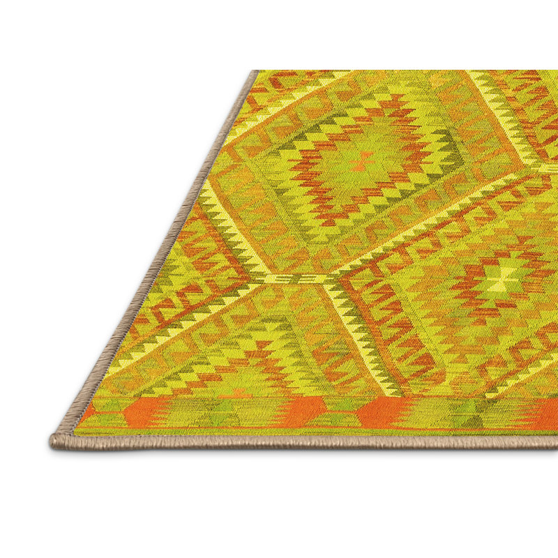 Tapis contemporain 846 jaune lavable à la machine, Rectangle 4 pi x 6 pi
