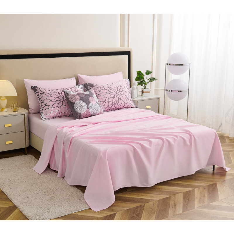 Koniroom 8 Piece Pink and Grey Floral Bedding Comforter Set, Reversible Flower Bed in a Bag, Gray