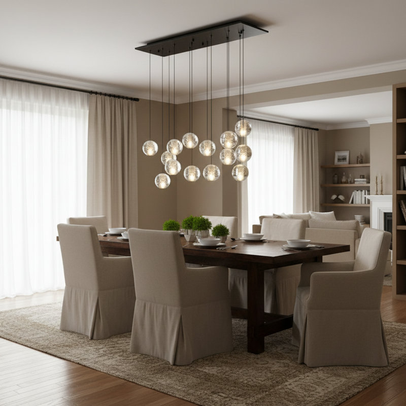 Luminaire suspendu carré / rectangulaire à 14 lumières pour îlot de cuisine Rowhn