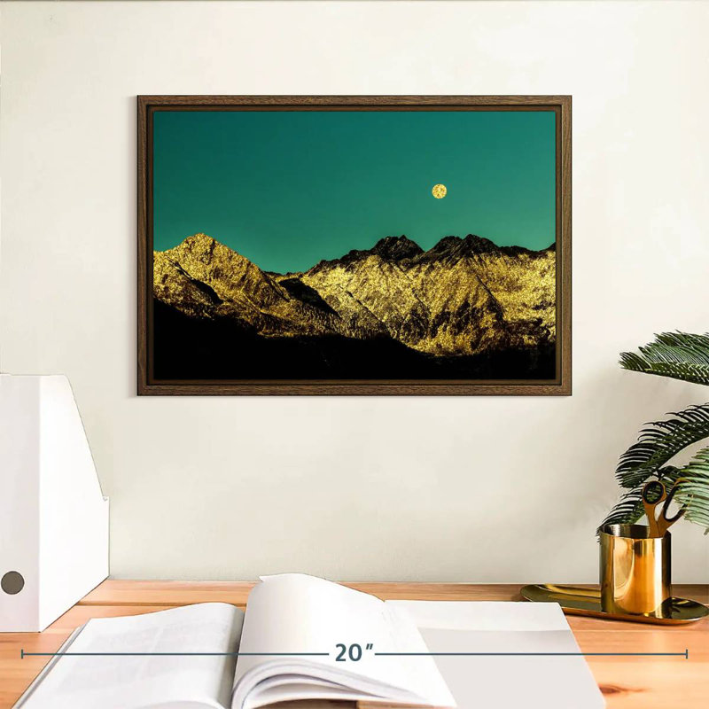 Golden Mountain Range, 13 po x 9 po, Cadre flottant noyer