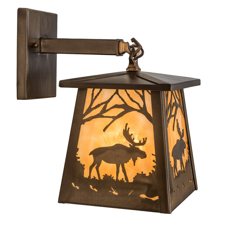 1 - Light Armed Sconce, Antique Copper, Beige