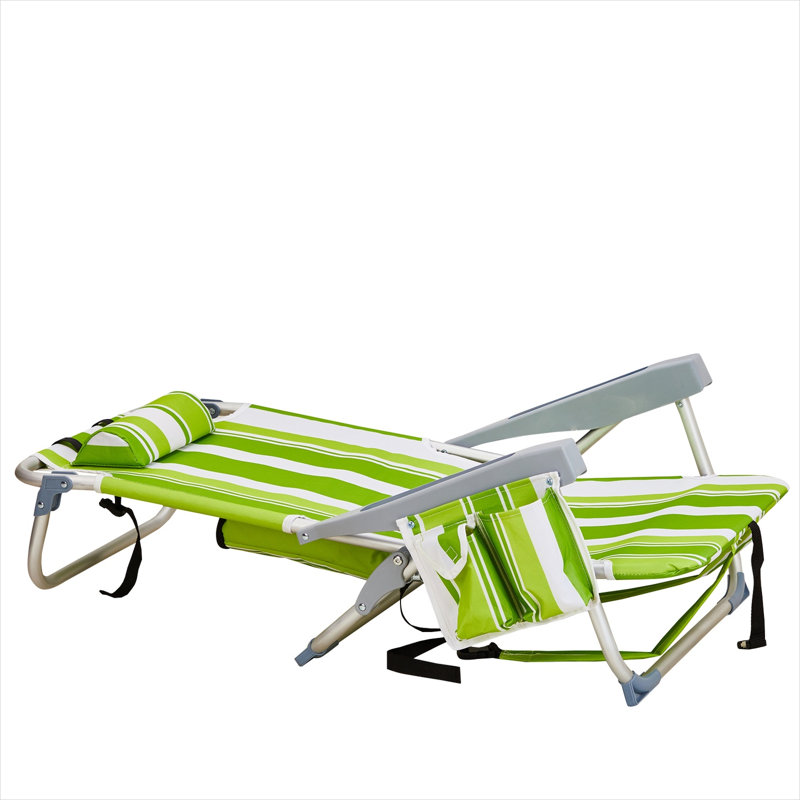 Chaise de plage à structure en aluminium avec dossier réglable en 5 positions, rayures vertes classiques, capacité de 100 kg